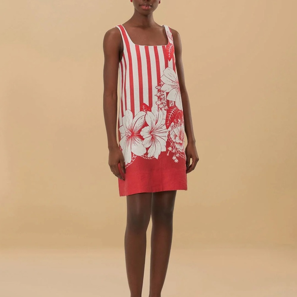 NWT Farm Rio Red Floral Chain Stripes Mini Dress